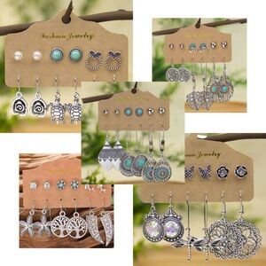 LOT of 30 Boho Turquoise Silver Earring Set - Fashion Jewelry